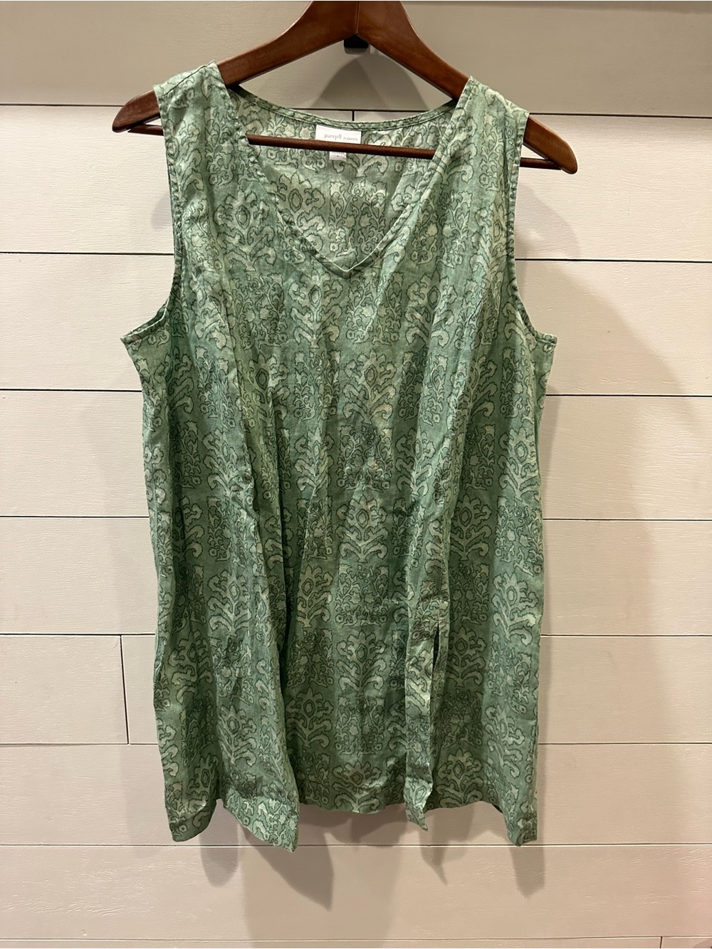 PureJill Sleeveless V-Neck Green Patterned Women’s Top- size Large